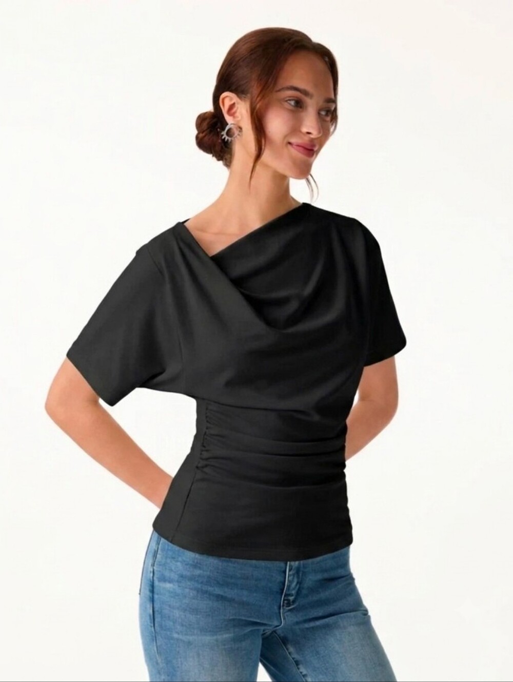 NWT OGL Asymmetrical Cowl Neck Ruched Top Large